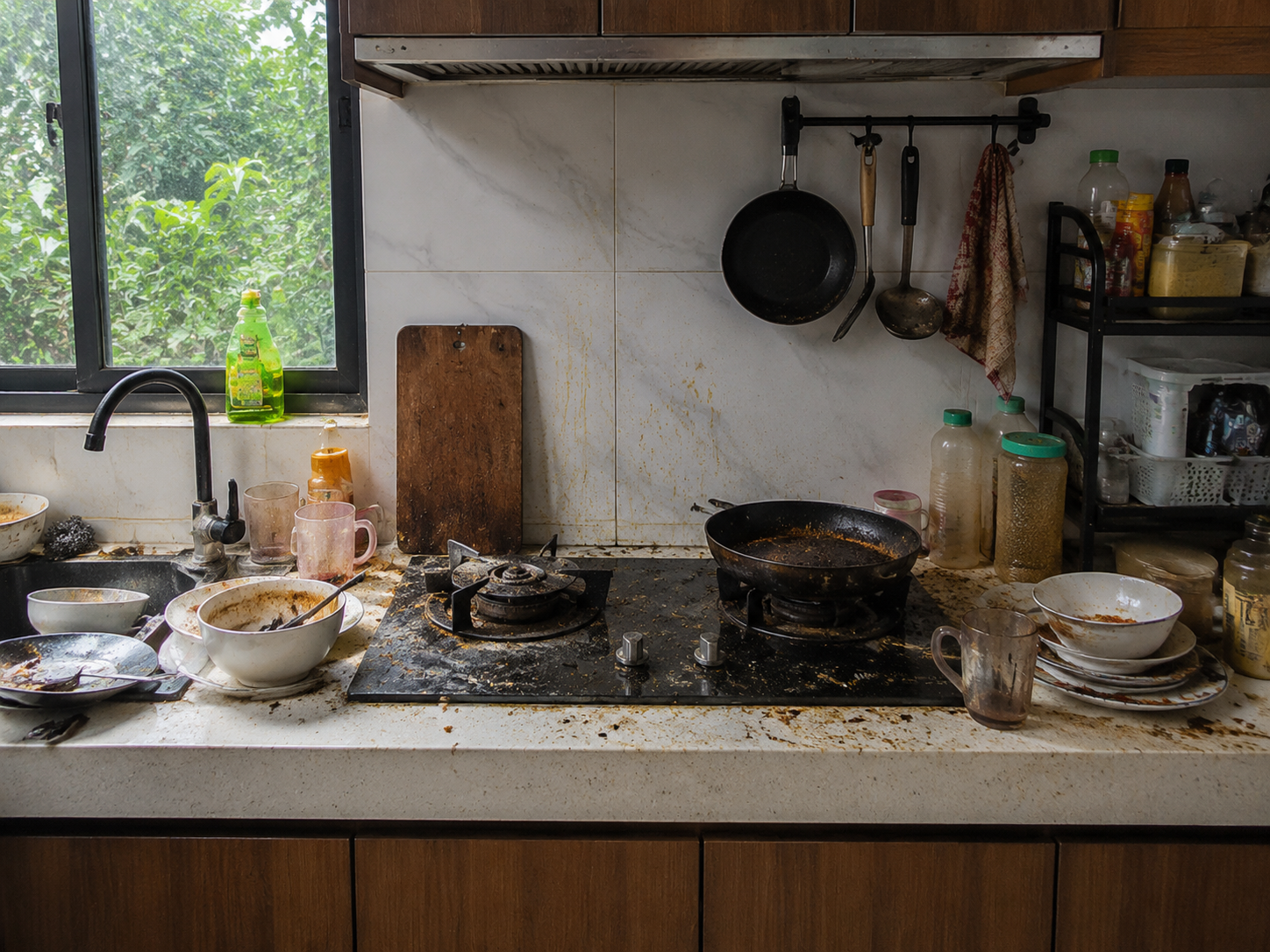 Dapur berminyak sebelum dibersihkan